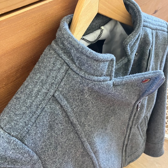 BANANA REPUBLIC 80% Italian Wool Blend Grey Moto Jacket XS P Petite - Picture 1 of 8